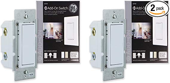 GE 47890 Enbrighten Add-On 2-pack Z-Wave Zigbee Smart Lighting Controls, Works with Alexa, Google Assistant, SmartThings NOT A STANDALONE SWITCH, White & Light Almond