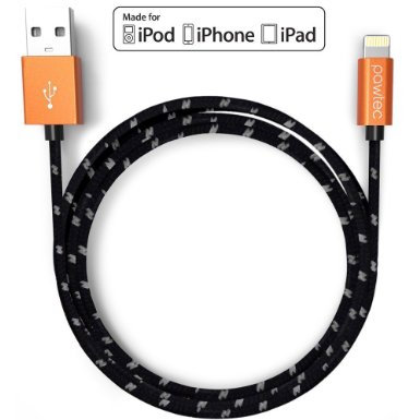 Pawtec [Apple MFi Certified] Premium Lightning Cable 3.3 Feet/1 Meter Nylon Braided for iPhone 6s 6 Plus / 6s 6 / SE / 5s / 5c / 5 / iPad Pro / Air 2 / iPad mini / mini 2 / mini 3 / iPod (Jet Black)