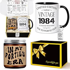 40th Birthday Gifts for Women, 40th Birthday Gifts for Men, 40 Year Old Gifts for Woman Man, Born in 1984 Birthday Gifts, Best 40th Birthday Gift Ideas with Coffee Mug, Candle, Keychain and Poster