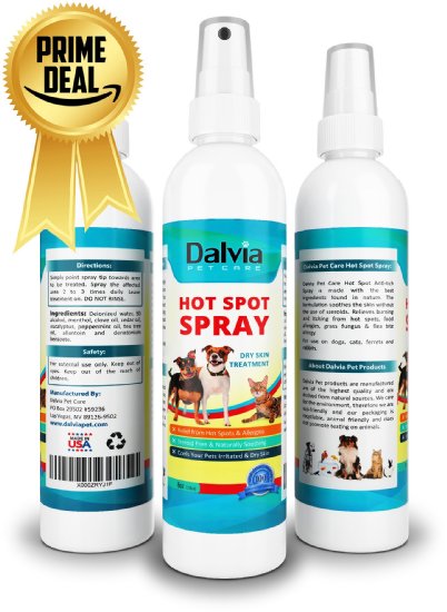 Dalvia Pet Care - Hot Spot Treatment For Dogs - Antifungal Spray Relieves Dry Dog Skin - Use For Allergy Treatment. Hot Spots for Dogs By Using Our Safe Dog Anti Itch Spray (8oz/240ml) Made in USA