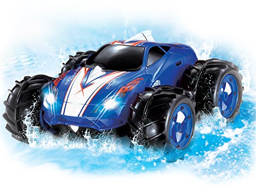 Powerful Amphibious Remote Control Car, Drives on Land & Water, 200 Ft. Control Range, 360 Degree Spins, LED Headlights - Blue