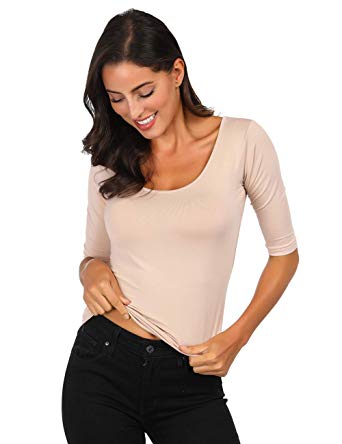 Nature Comfy Women’s Tops Scoop Neck Basic Solid T Shirt Bamboo Undershirt with Sweat Pads