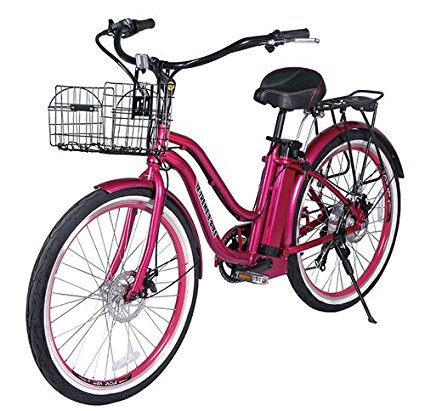X-Treme Malibu Beach Cruiser Lithium Battery Electric Bicycle; Pink
