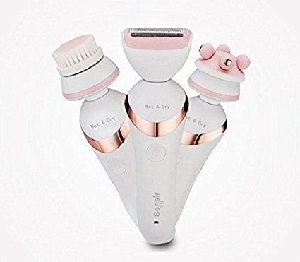 Women Shaver by NewPollar - 3 in 1 Waterproof Electric Lady Shaver/Razor/Facial Cleansing Brush/4D Massager Body&Face Perfect for Face,Leg,arm&Bikini Hair Removal, Deep Cleanser, Skin Care & Firming