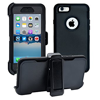 iPhone 6 / 6S Cover | 2-in-1 Screen Protector & Holster Case | Full Body Military Grade Edge-to-Edge Protection with carrying belt clip | Drop Proof Shockproof Dustproof | Black / Black