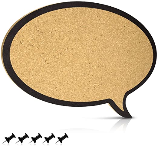 Navaris Cork Board Bulletin Board - Round Speech Bubble Design 11 x 17 in, Includes 5 Pins - Message Noticeboard Memo Shape Display Pinboard