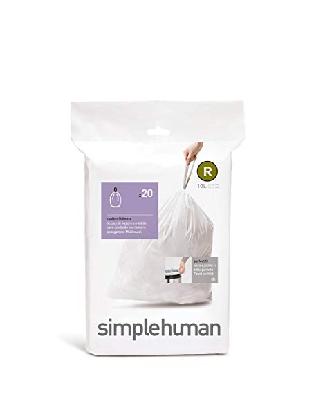 Simplehuman CW0201 Code R 10L, Custom Fit Bin Liners, 20 Bags, White