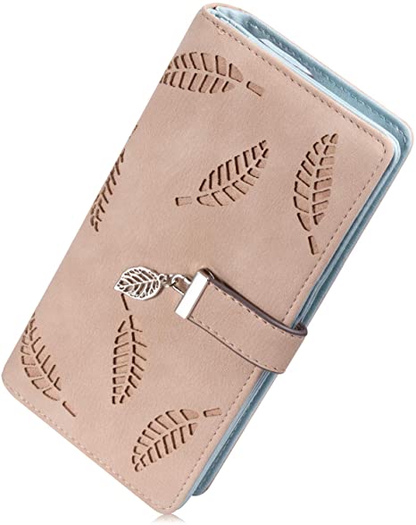 Women's Wallet, RFID Blocking Scrub Leather Multi Card Holder Purse Zipper Elegant Clutch Wallet Ladies Coin Purse (Khaki)