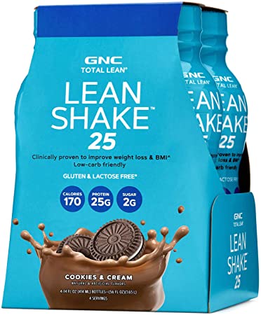 GNC Total Lean Lean Shake 25 to Go Bottles - Cookies and Cream, 4 Pack, Low-Carb Protein Shake to Improve Weight Loss
