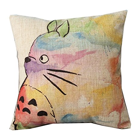 Throw Pillow Cover, Onker Cotton Linen Square Decorative Throw Pillow Case Cushion Cover 18" x 18" Hand Painted Colorful Lovely Totoro Chinchilla