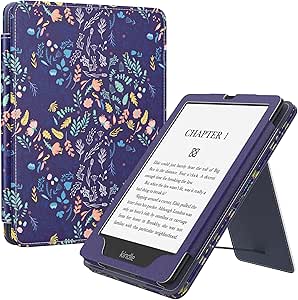 MoKo Case for Universal 6.8" eBook Readers, Slim PU Shell Cover Case with Auto-Wake/Sleep for 6.8 Inch Touchscreen E-Readers, Flowers on Blue