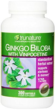 TruNature Ginko Biloba with Vinpocetine, 120 mg, 300-softgels Bottle (Pack of 3)
