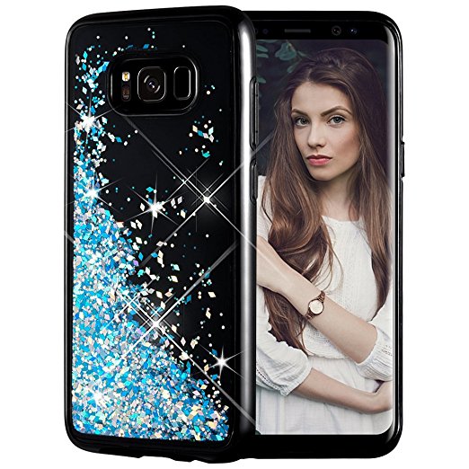 Galaxy S8 Case, Caka Galaxy S8 Glitter Case [Starry Night Series] Luxury Fashion Bling Flowing Liquid Floating Sparkle Glitter Girly TPU Bumper Case for Samsung Galaxy S8 - (Blue)