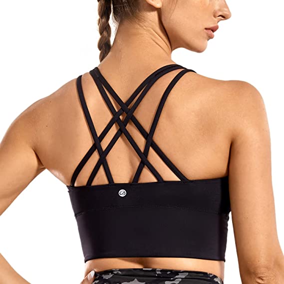 CRZ YOGA Strappy Sports Bras for Women Longline Wirefree Padded Medium Support Yoga Bra Top