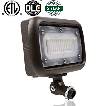 Hykolity 30W LED Outdoor Flood Security Light Weatherproof Landscape Yard Light [200W Equivalent] 3000lm 5000K 1/2" Adjustable Knuckle Mount DLC Qualified