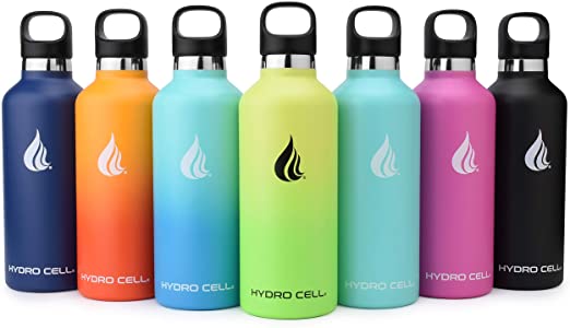 Hydro Cell Stainless Steel Water Bottle with Straw & Standard Mouth Lids (32oz 24oz 20oz 16oz) - Keeps Liquids Hot or Cold with Double Wall Vacuum Insulated Sweat Proof Sport Design (Red/Orange 32oz)