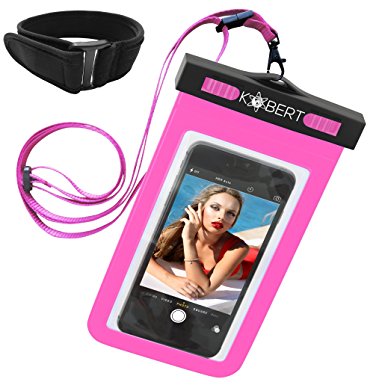 Kobert Waterproof Cell Phone Case (Pro Pink), Dry Bag Pouch for iPhone 6s, 6s Plus Samsung Galaxy s7, s7 Edge, s6, Any Phone up to 6 Inches - Pink Strap and Armband