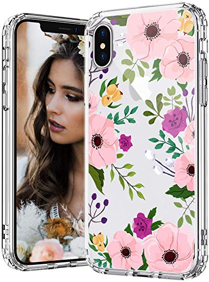 MOSNOVO iPhone Xs Case, iPhone X Case, Flower Garden Floral Clear Design Printed Transparent Hard Back Case with TPU Bumper Protective Case Cover for iPhone X/iPhone Xs