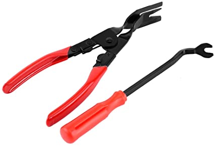 Clip Removal Pliers, 2 pcs Set Car Interior Door Panel & Trim Clip Removal Plier Upholstery Remover Pry Bar Tool with Storage Bag