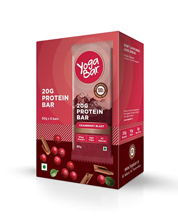Yogabar Protein Chocolate Cranberry Bars - 360gm, 6 x 60 g (Box of 6 bars)