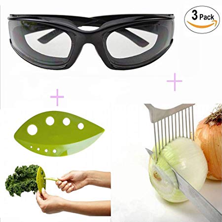Onion goggles, onion slicing tools, vegetable leaf peeling tools. A three-piece