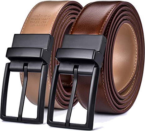 Beltox Fine Men's Dress Belt Leather Reversible 1.25" Wide Rotated Buckle Gift Box …