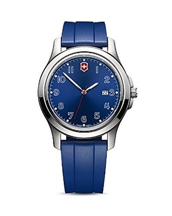 Victorinox Swiss Army Garrison Elegance Date Watch 40mm Case Blue Dial and Rubber Sport Strap 26068.CB