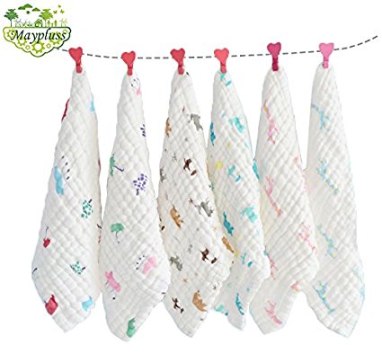 Maypluss 5-Pack 10 Layers Baby Towels Bath Washcloth, 12"x12" Reusable Wipes, Best for Shower Gift