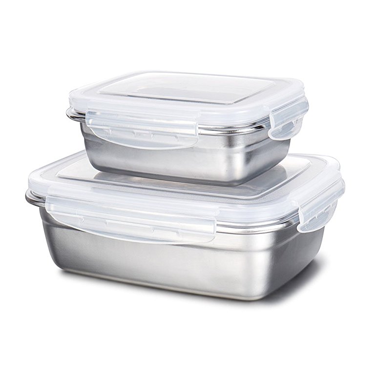 GA Homefavor Lunch Box Stainless Steel Food Fruit Salad Container (White, Set of 2)