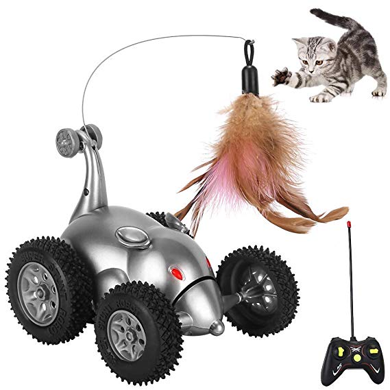 SlowTon Remote Cat Toy, New Version Mouse Shape Interactive Moving Automatic Robotic Rat Sound Chaser Prank Car For Kitten | Stimulate Cat Hunting Instincts | Funny Gifts For Pet (No Battery Included) (Grey)