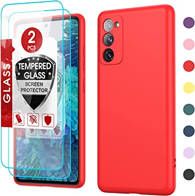 LeYi for Samsung Galaxy S20 FE 5G Case, S20 FE Case with [2 Pack] Tempered Glass Screen Protector for Women Men, Liquid Silicone Soft Microfiber Liner Cover Case for Samsung S20 FE, Red