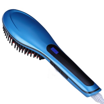 Proteove Hair Straightener Brush,Instant Magic Silky Straight Hair Styling, Anion Hair Care,Anti Static Ceramic, Anti Scald, Zero Damage, Massage Straightening Irons, Detangling Hair Brush, Blue