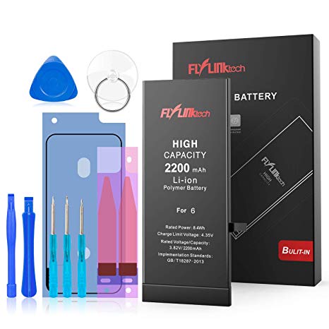 Flylinktech for iPhone 6 Battery Replacement, 2200mAh High Capacity Li-ion Battery with Repair Tool Kit -Included 24 Months Warranty
