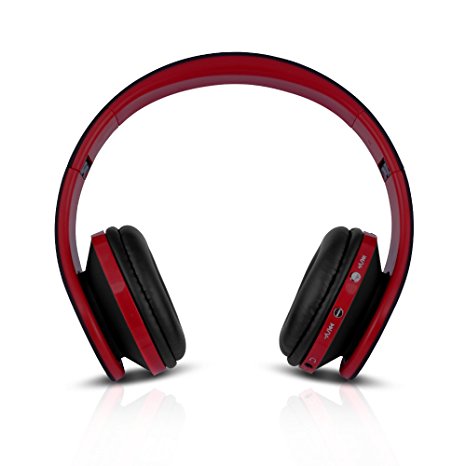 FX-Victoria Bluetooth Headset Over Ear Headphone With Built in Microphone, Compatible with iPods, iPhones, iPads, Samsung/Android/Blackberry Smartphones, Tablets, PC and Laptops, Red and Black