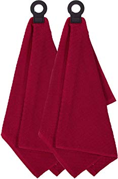 Ritz Hook and Hang Towel with Permanent Rubber Hook for Kitchen, Bathroom, Mudroom, Laundry Room, Extra-Large, 18" X 28", Machine Washable, 2 Pack, Paprika