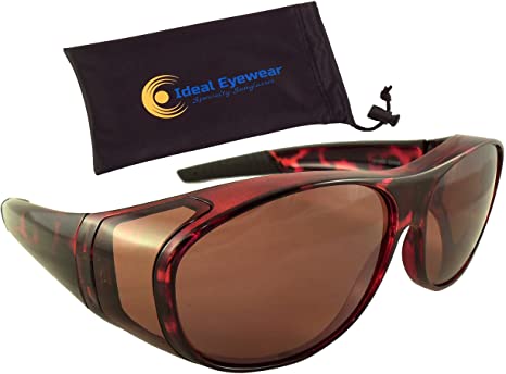 Ideal Eyewear Sun Shield Blue Blocking Fit Over Sunglasses HD Copper Lenses - Wear Over Glasses - Wrap Around