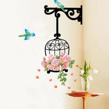 Cukudyreg Home Room Removable PVC Rose Flowers Cage Wall Sticker Decals