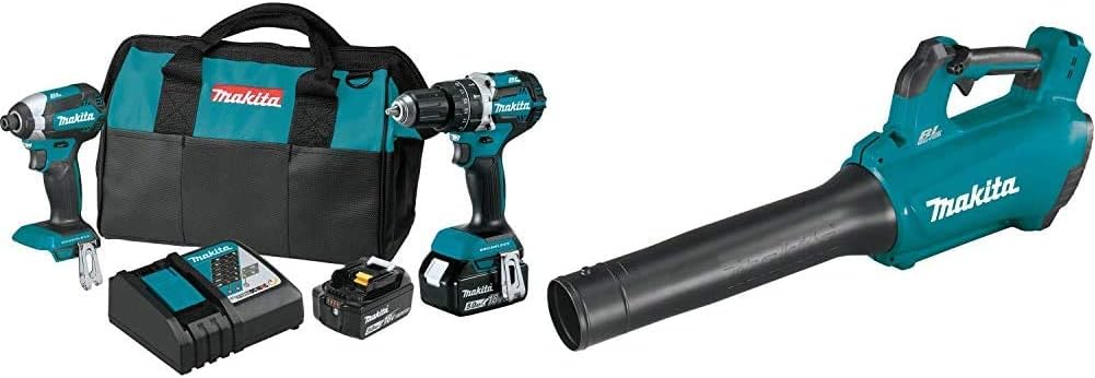 Makita XT269T 18V LXT Lithium-Ion Brushless Cordless 2 Pc. Combo Kit, XPH12Z, XDT13Z, bag (5.0Ah) with XBU03Z 18-Volt LXT Lithium-Ion Brushless Cordless Blower