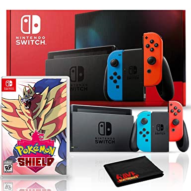 Nintendo Switch with Neon Blue and Red Joy-Con Bundle with Pokemon Shield