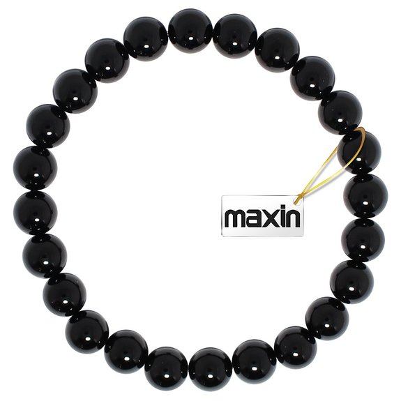 Natural Genuine Black Onyx Gem Beads, maxin Bling Jewelry 8MM Semi-Precious Gemstones Energy Stone Healing Power Pink Crystal elastic Stretch Stone Loose Bracelet Set ,Unisex