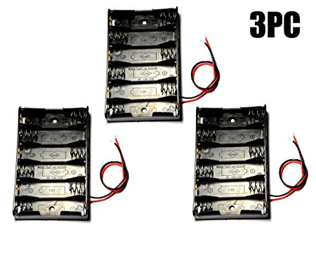 WAYLLSHINE 3PCS 6 slots x 1.5V AA Black Plastic Batteries holder case box with 5.5" Black Red Wire Leads