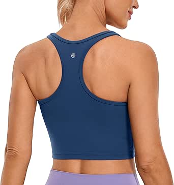 CRZ YOGA Butterluxe Womens Y-Back Racerback Longline Sports Bra - Padded Scoop Neck Workout Crop Tank Top with Built in Bra