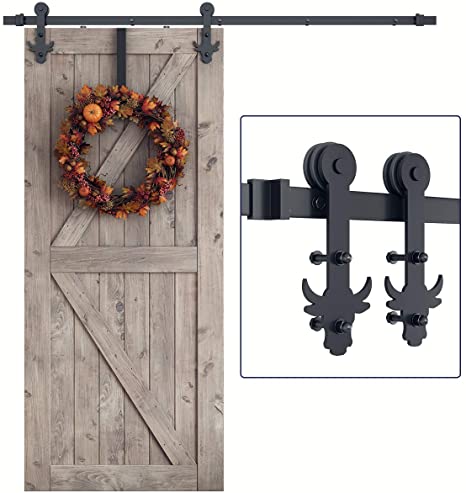 SMARTSTANDARD 6.6ft Heavy Duty Single Sliding Barn Door Hardware Kit -Smoothly and Quietly -Easy to Install -Includes Step-by-Step Installation Instruction Fit 36''-40" Wide Door Panel (Bull Shape)