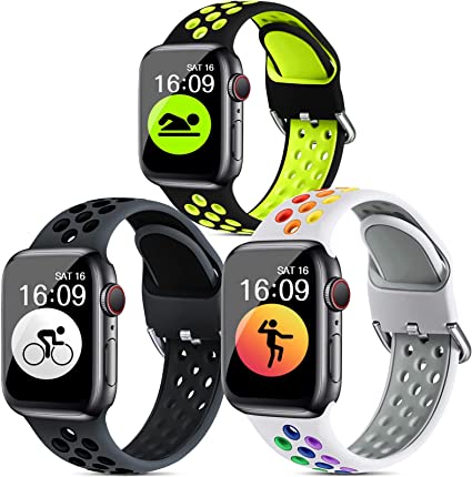 YENDILI 4 Pack Sport Band Compatible with Apple Watch Band 40mm 44mm 38mm 41mm 45mm 42mm for Men Women Kids, Breathable Waterproof Athletic Strap Replacement Band for iWatch Series 7 6 5 4 3 2 1 Se