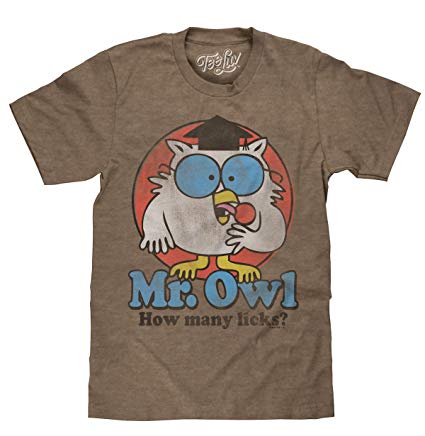 Mr. Owl How Many Licks? Licensed Vintage T Shirt |Soft Touch Graphic Tee Shirt