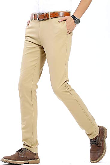 Harrms Mens Slim Fit Casual Twill Pants 100% Cotton Flat Front Tapered Work Pants, 21 Colors, Size 29-40