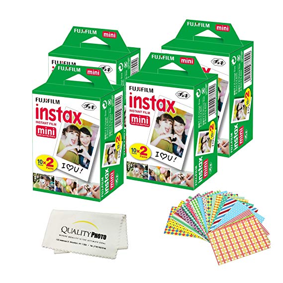 Fujifilm INSTAX Mini Instant Film - 80 Sheets - (White) for Fujifilm Instax Mini 8 & Mini 9 Cameras   Frame Stickers and Microfiber Cloth Accessories …