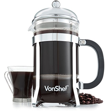 VonShef 8 Cup French Press Glass Cafetiere Coffee Maker