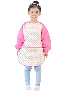 Waterproof Kids Art Smocks 37 Colors (Age 1-10, S-XXL size), Pink Heart Dot (27-S)