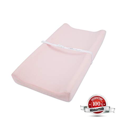 TILLYOU Jersey Knit Diaper Changing Pad Cover-Cradle Sheet Unisex Sheets for Baby Girls and Boys-32" x 16"-Ultra Soft Cozy Hypoallergenic-Peachy Pink